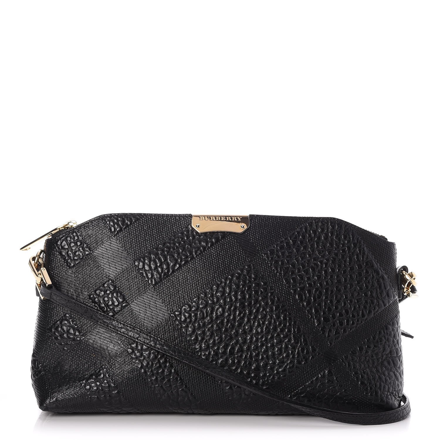 Burberry Signature Grain Calfskin Check Embossed Small Chichester Crossbody Clutch Bag Black 1 of 8