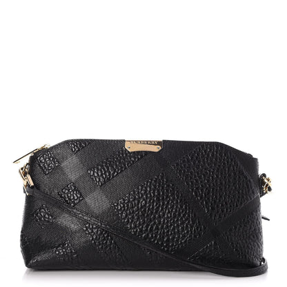 Burberry Signature Grain Calfskin Check Embossed Small Chichester Crossbody Clutch Bag Black 1 of 8