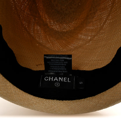 Chanel Straw Grosgrain Ribbon Fedora Hat S Beige Black 8 of 8