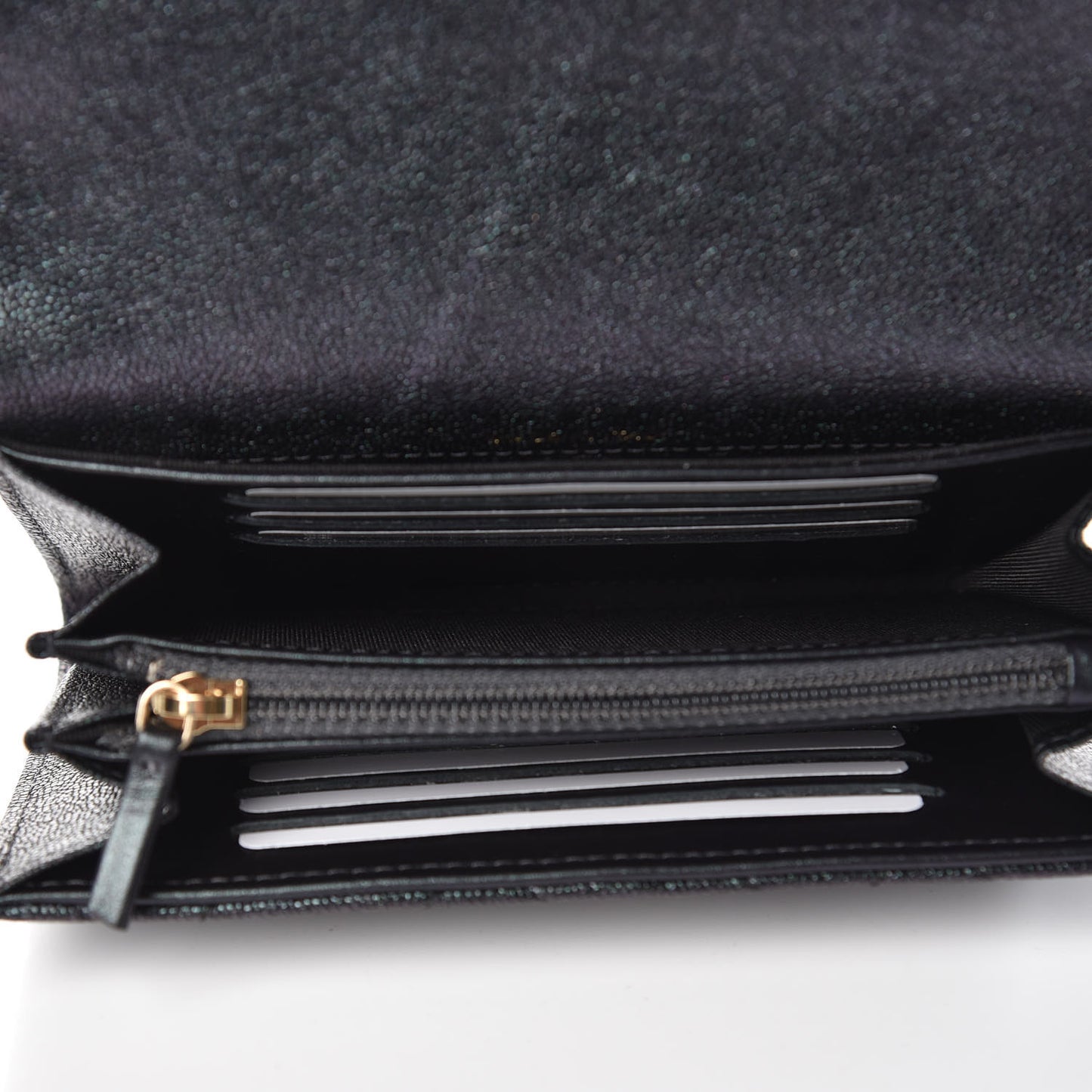 Iridescent Caviar Quilted Medium Flap Wallet Black