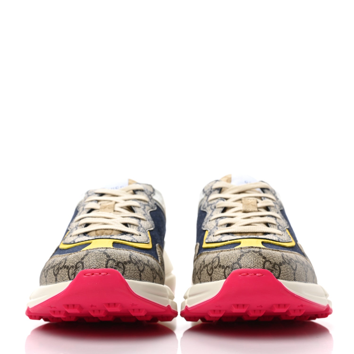 Gucci GG Supreme Monogram Mix Monogram Mens Rhyton Sneakers 10 London Blue Beige Sun Yellow 2 of 8
