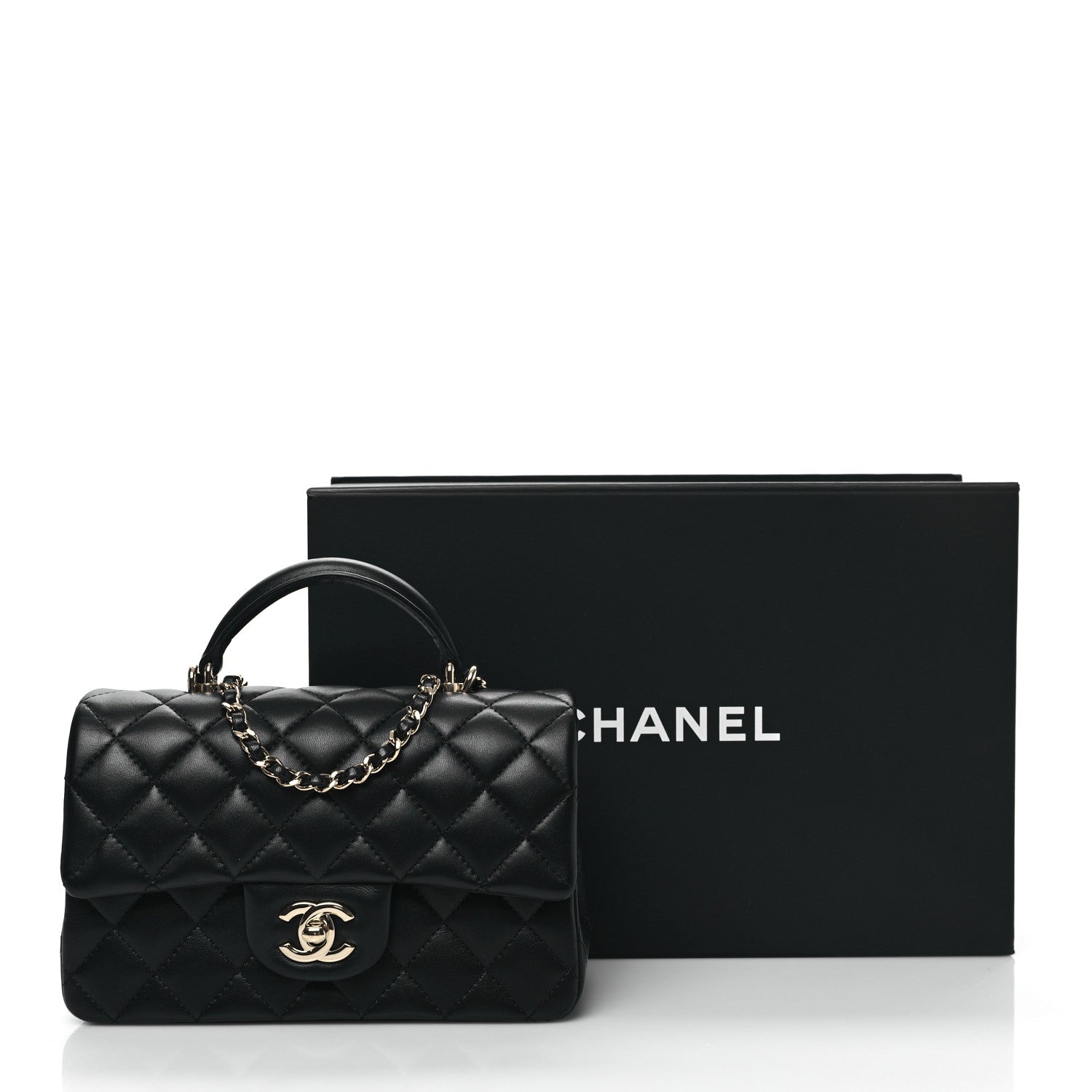 Chanel Lambskin Quilted Mini Top Handle Rectangular Flap Black 13 of 13