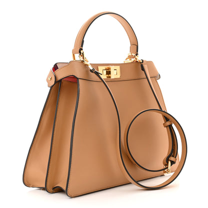 Fendi Vitello Seta Nappa FF Striped Embossed Medium Peekaboo I SEE U Satchel Miele Scuro Multicolor 3 of 11