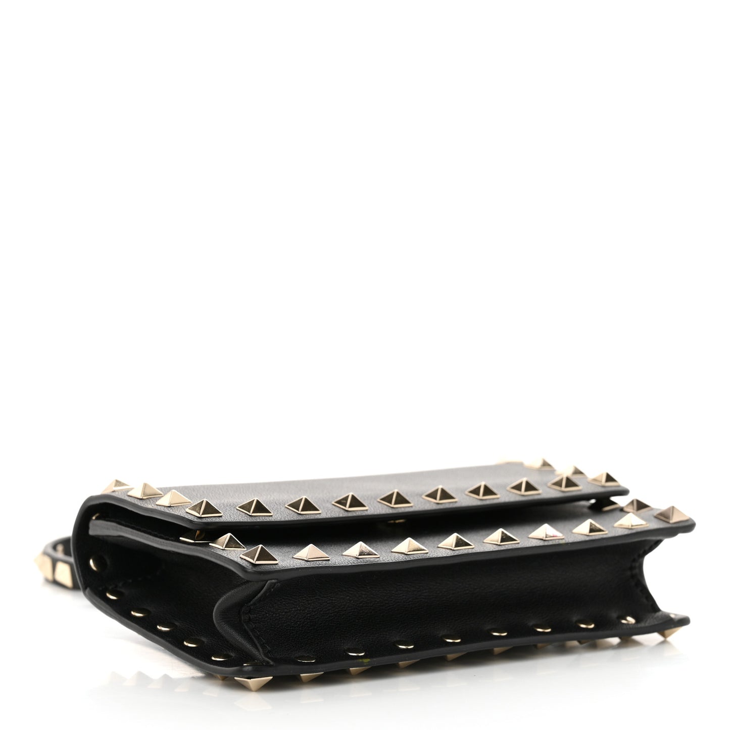 Calfskin Rockstud Flap Wallet On Strap Black