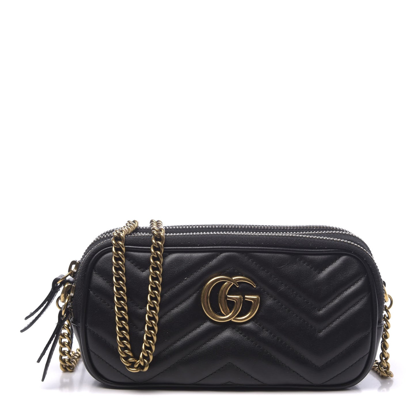 Calfskin Matelasse Mini GG Marmont Chain Crossbody Bag Black