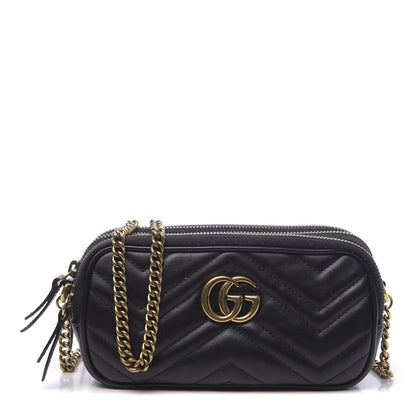 Gucci Calfskin Matelasse Mini GG Marmont Chain Crossbody Bag Black 1 of 12