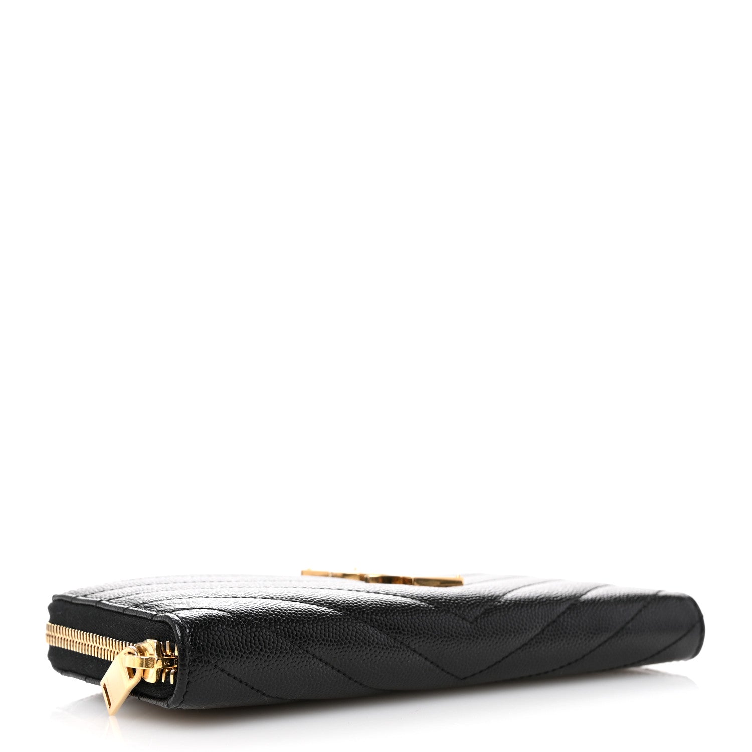 Saint Laurent Grain De Poudre Matelasse Chevron Monogram Zip Around Wallet Black 4 of 8