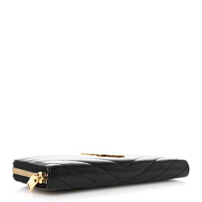 Saint Laurent Grain De Poudre Matelasse Chevron Monogram Zip Around Wallet Black 4 of 8