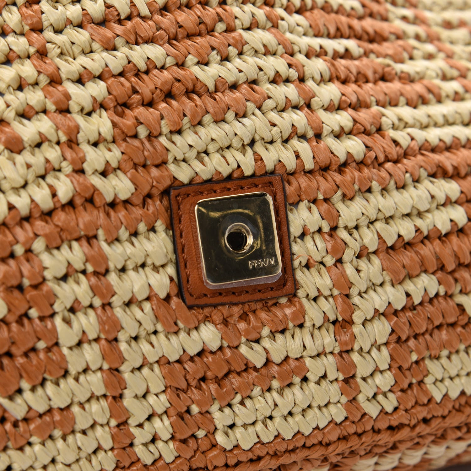 Fendi Raffia Vitello Seta FF Woven Large Baguette Brick Natural 10 of 13