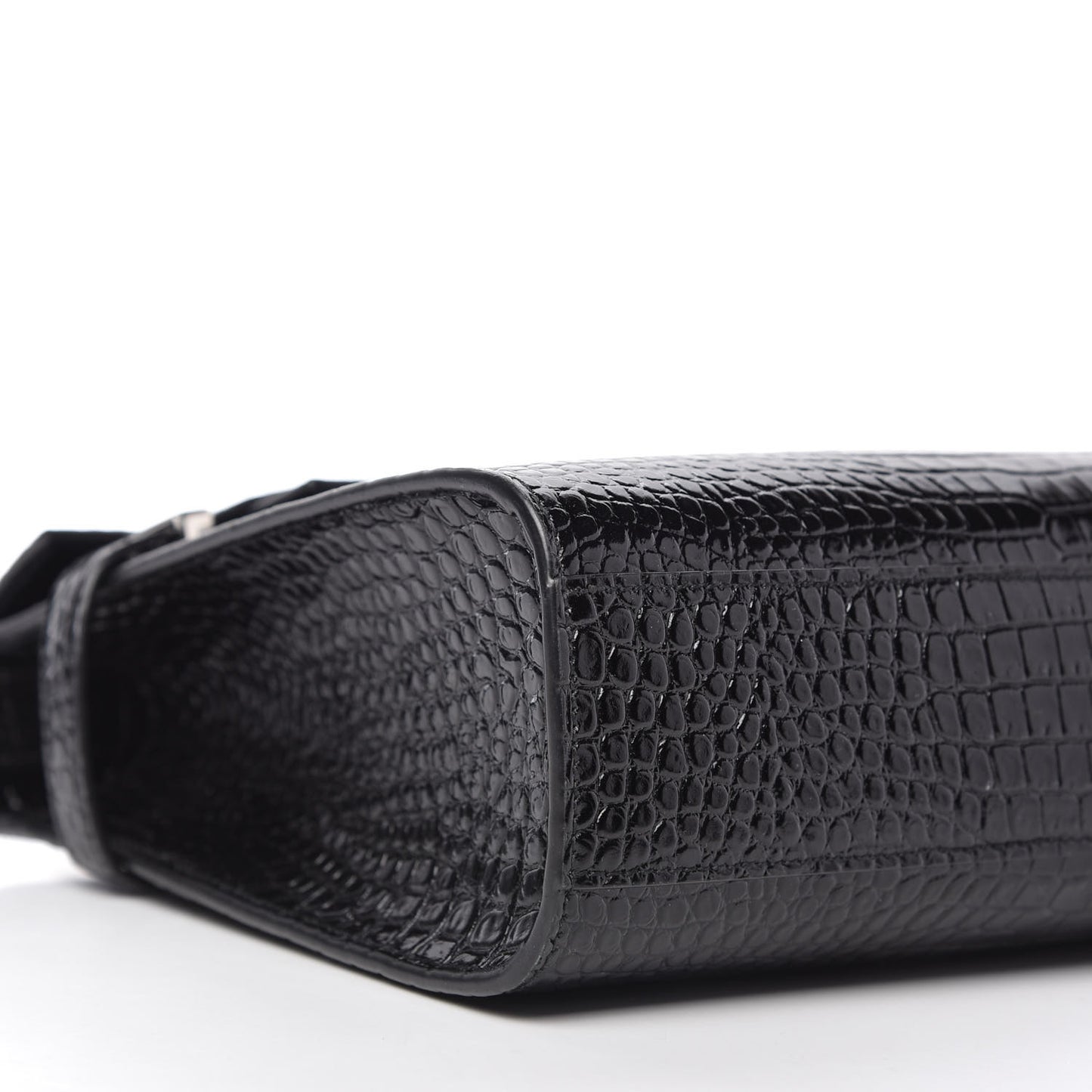 Shiny Calfskin Crocodile Embossed Manhattan Baguette Black