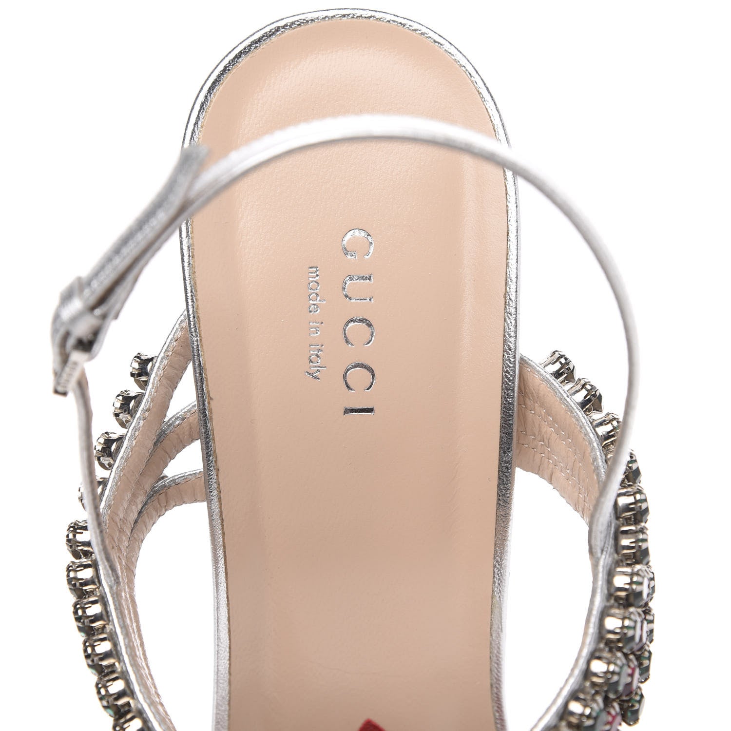 Gucci Nappa Silk Crystal Bertie High Heel Sandals 40 Argento 6 of 9