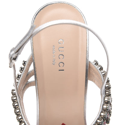 Gucci Nappa Silk Crystal Bertie High Heel Sandals 40 Argento 6 of 9