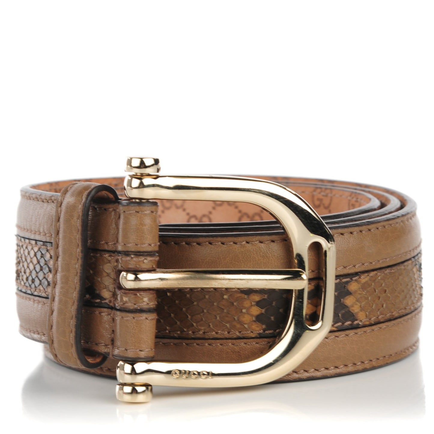 Calfskin Python Stirrup Buckle Belt 80 32 Khaki Light Brown
