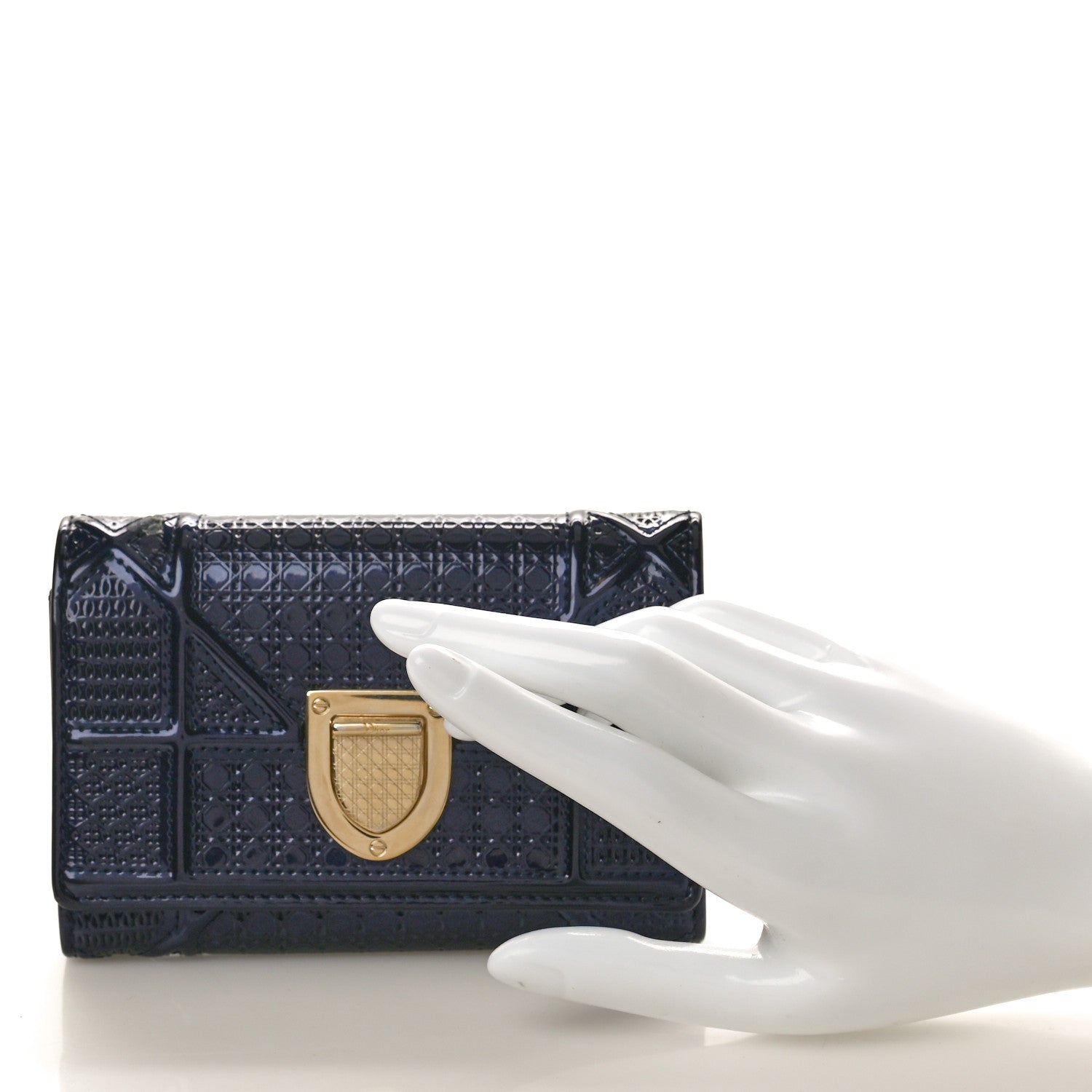 Christian Dior Metallic Patent Micro-Cannage Diorama Elancee Wallet Dark Blue 2 of 9