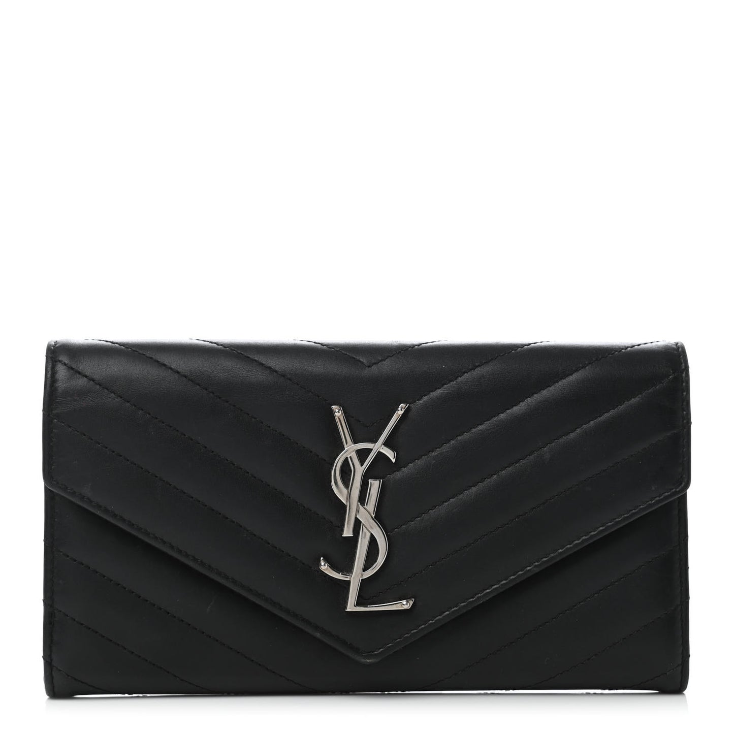 Calfskin Matelasse Chevron Monogram Flap Wallet Black