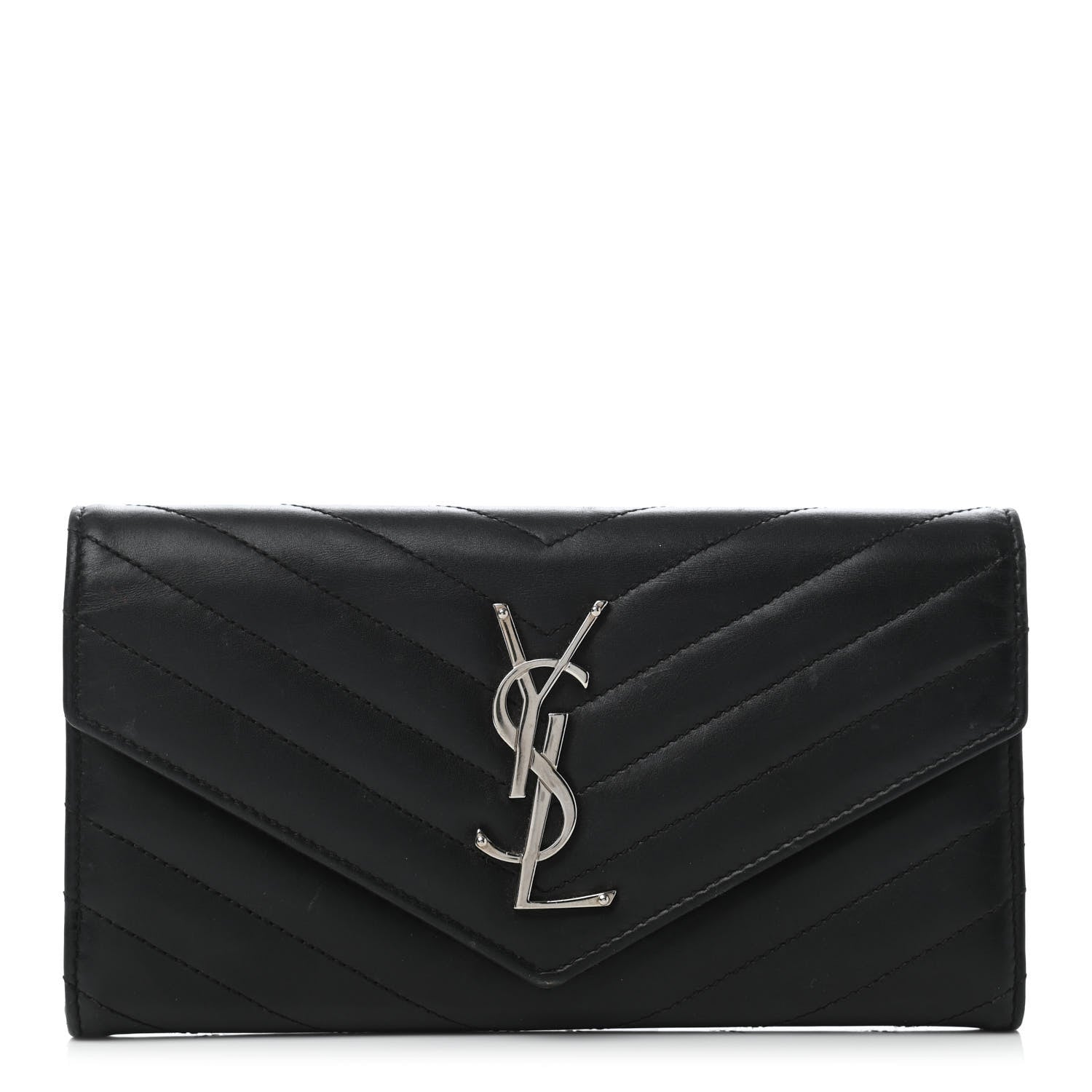 Saint Laurent Calfskin Matelasse Chevron Monogram Flap Wallet Black 1 of 4