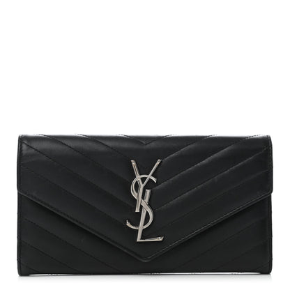 Saint Laurent Calfskin Matelasse Chevron Monogram Flap Wallet Black 1 of 4