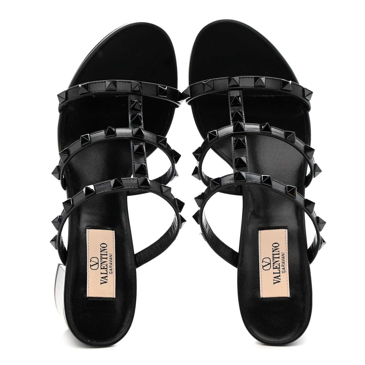 Valentino Garavani Calfskin Monochrome Rockstud 60mm Caged Slide Sandals 37 Black 2 of 9