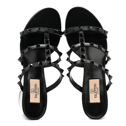 Valentino Garavani Calfskin Monochrome Rockstud 60mm Caged Slide Sandals 37 Black 2 of 9