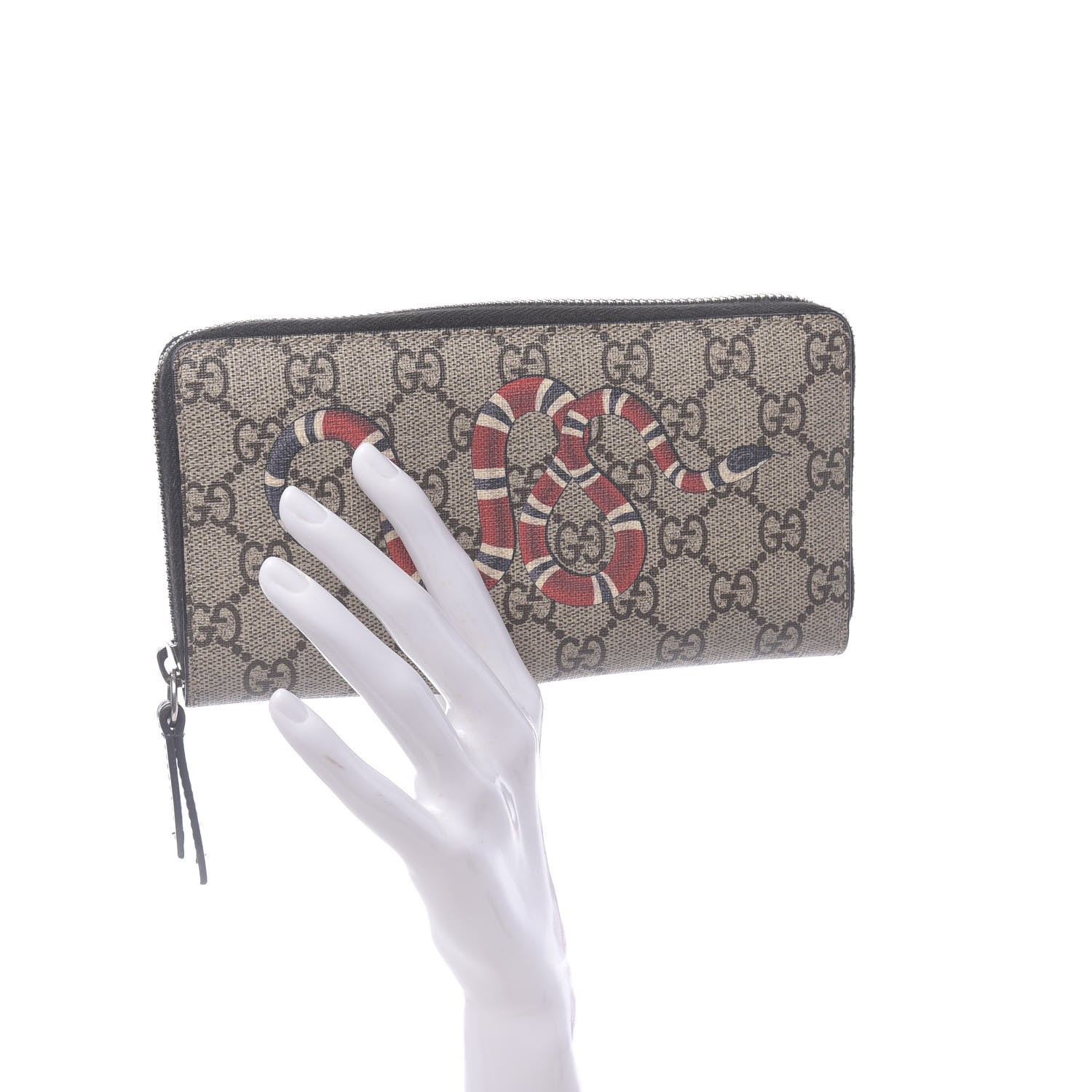 Gucci GG Supreme Monogram Kingsnake Zip Around Wallet Black 2 of 7