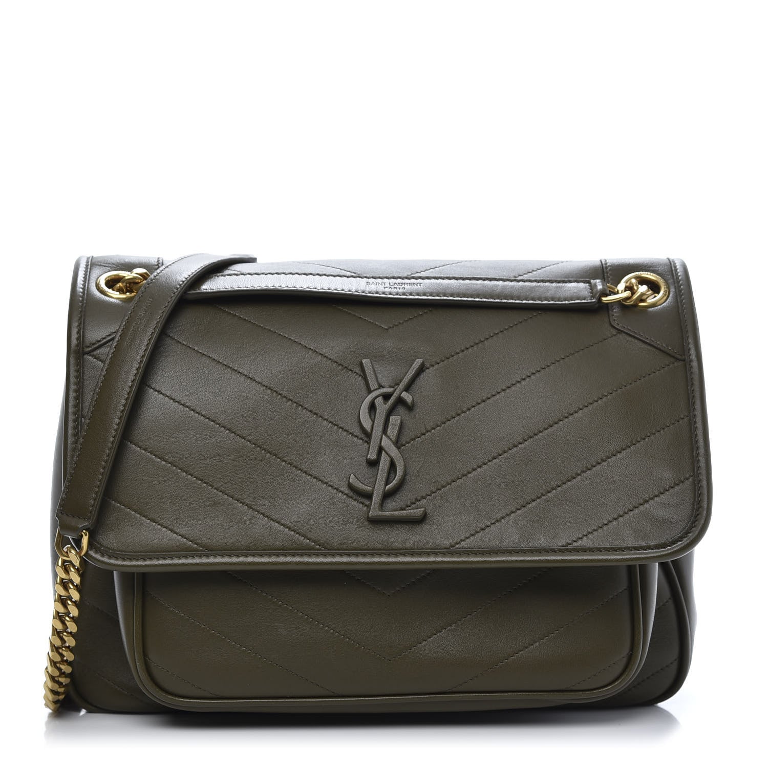 Saint Laurent Calfskin Matelasse Monogram Medium Niki Chain Satchel Olive 1 of 12