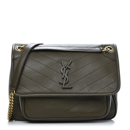 Saint Laurent Calfskin Matelasse Monogram Medium Niki Chain Satchel Olive 1 of 12