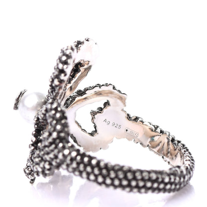 Gucci Sterling Silver Glass Pearl Aureco Clover Ring 55 7.25 Aged Silver 5 of 5