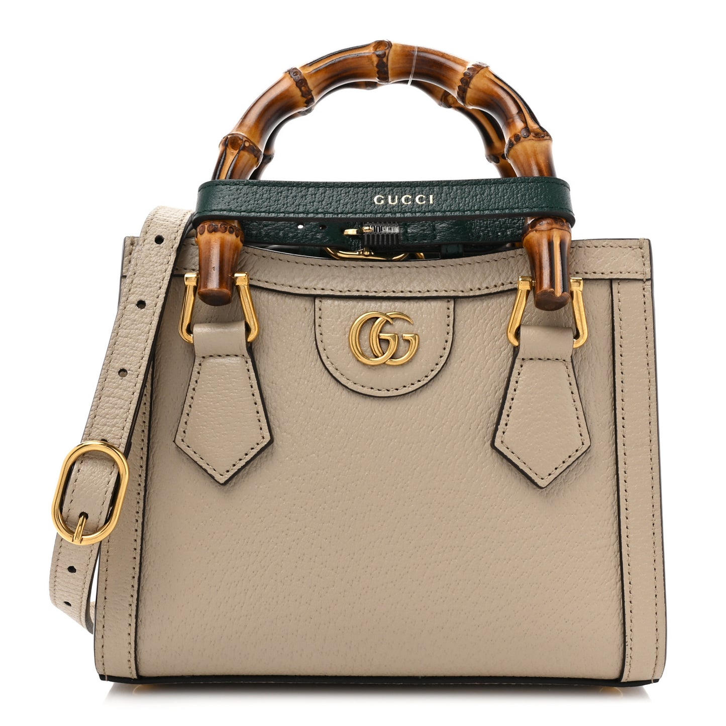 Textured Dollar Calfskin Web Mini Diana Tote Bag Oatmeal Vintage Green