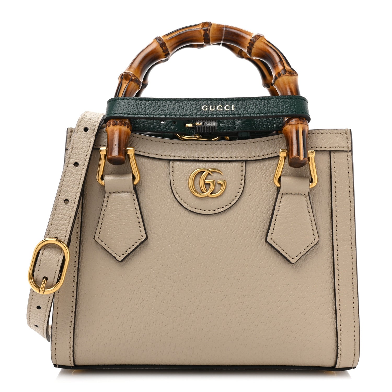 Gucci Textured Dollar Calfskin Web Mini Diana Tote Bag Oatmeal Vintage Green 1 of 12