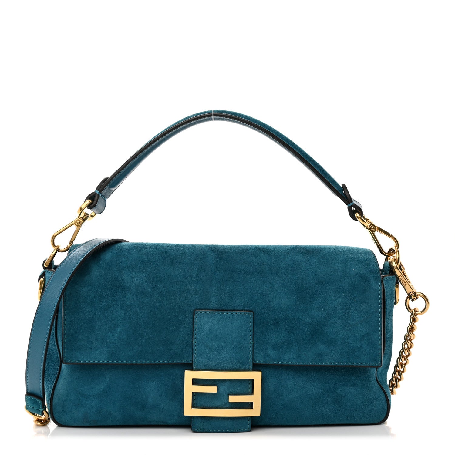 front view image of FENDI Chamois Baguette in the color Ottanio by FASHIONPHILE