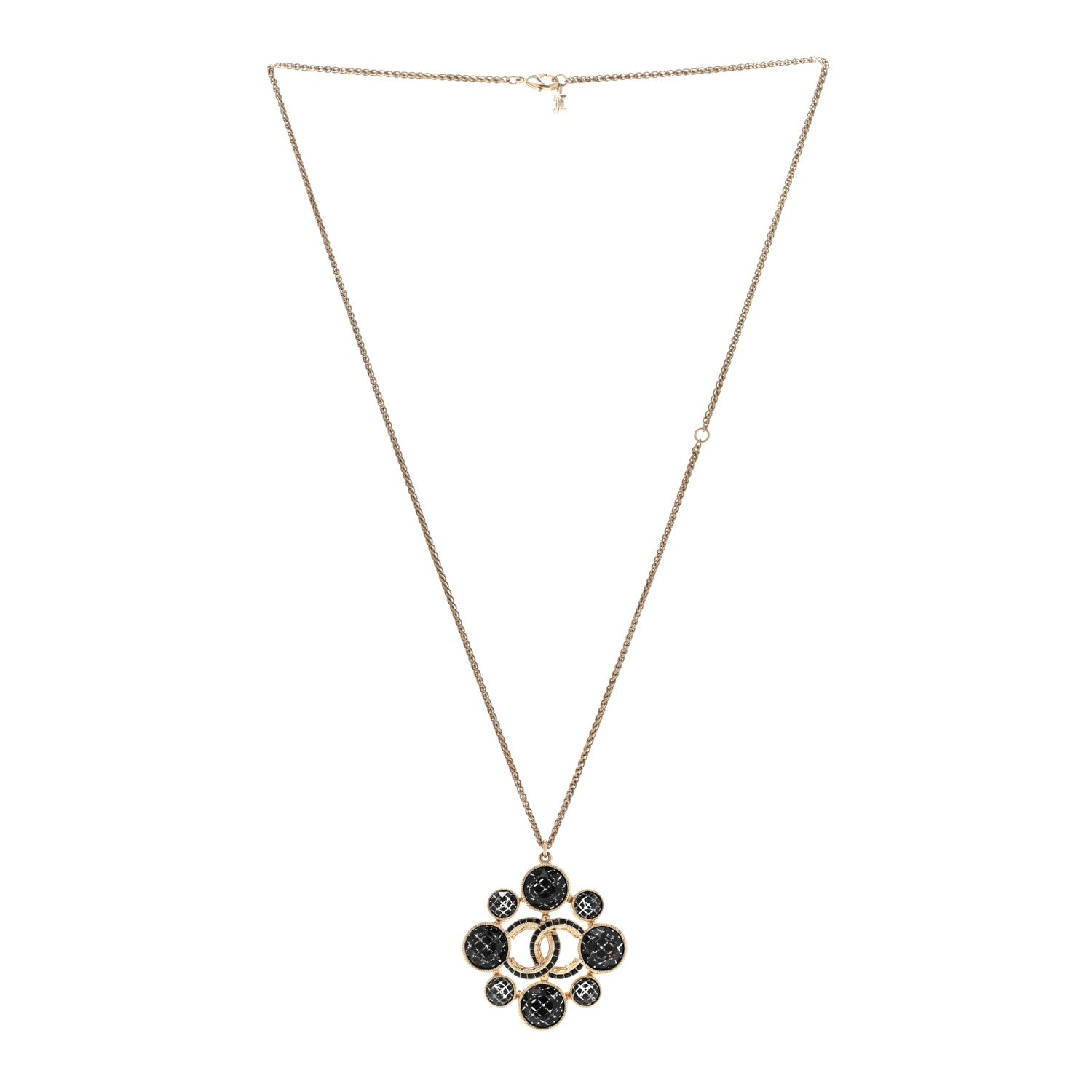 Chanel Gripoix Poured Glass Crystal CC Pendant Necklace Black Gold 3 of 7