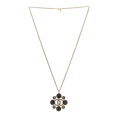 Chanel Gripoix Poured Glass Crystal CC Pendant Necklace Black Gold 3 of 7