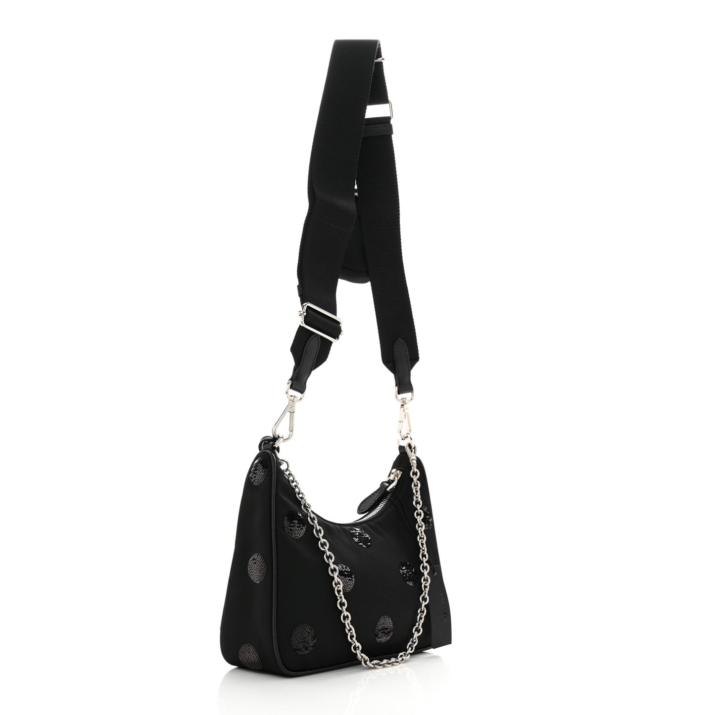 Nylon Sequin Embellished Polka Dot Re-Edition 2005 Shoulder Bag Black