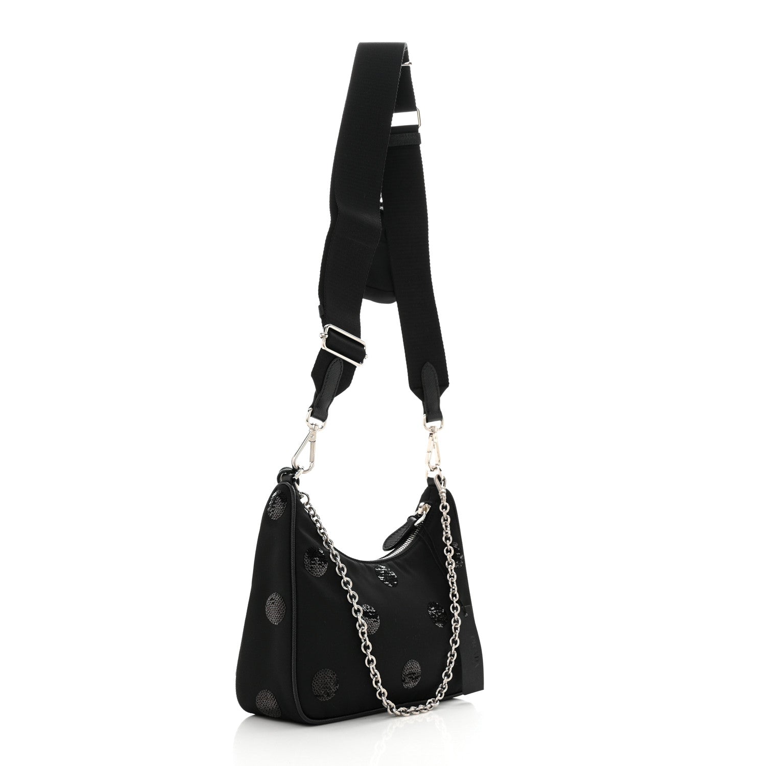 Prada Nylon Sequin Embellished Polka Dot Re-Edition 2005 Shoulder Bag Black 2 of 10