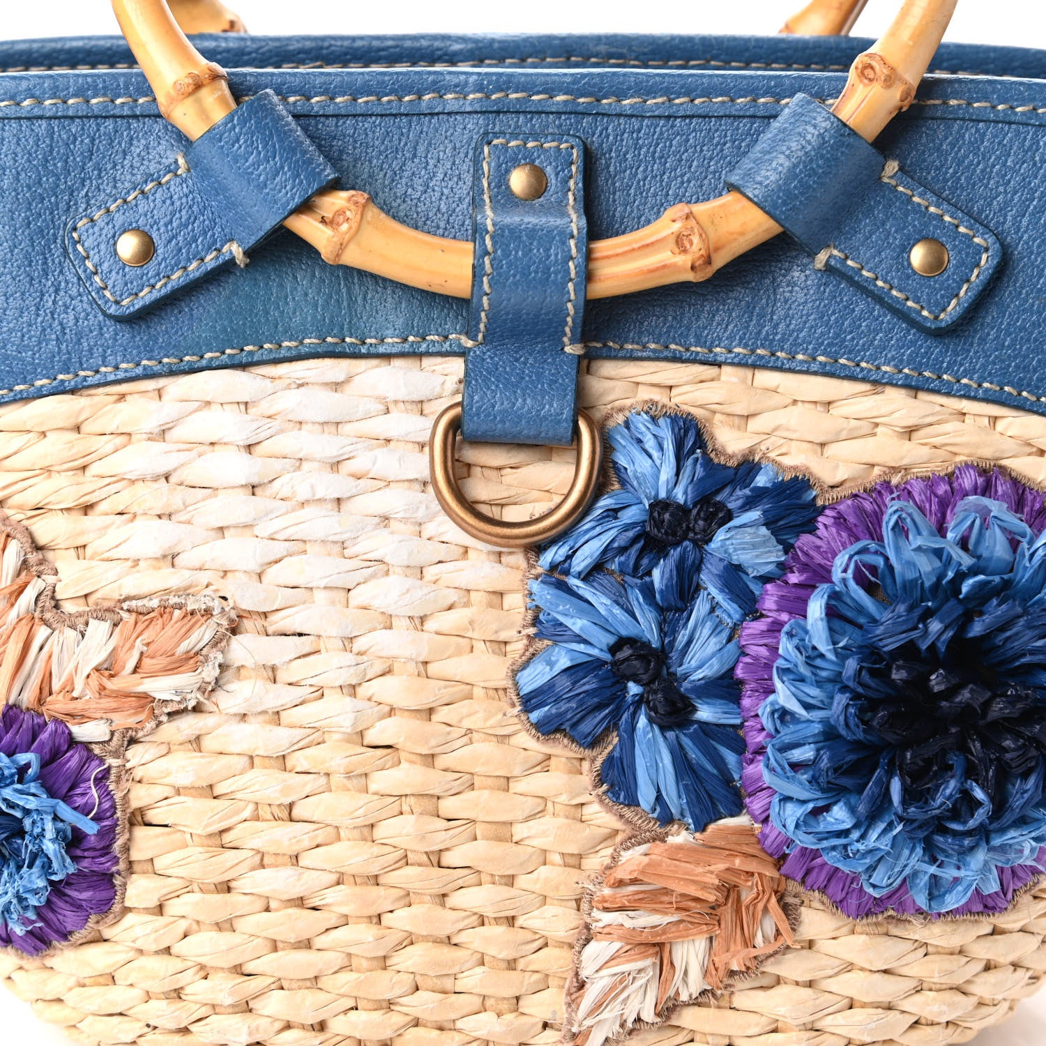 Miu Miu Calfskin Wicker Romantic Basket Bag Naturale Blue 9 of 10