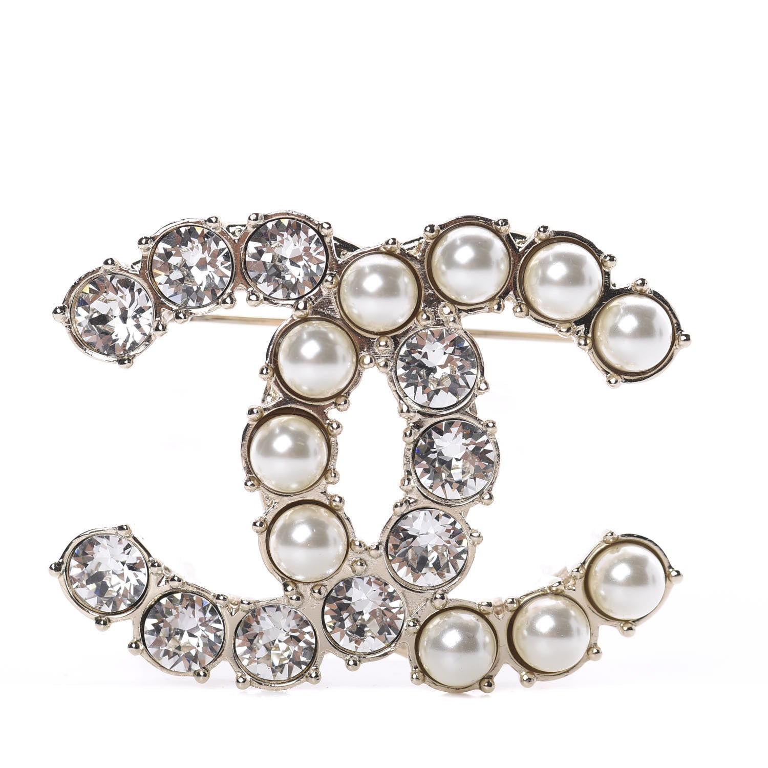 Chanel Crystal Pearl CC Dazzling Domino Brooch Gold 1 of 3