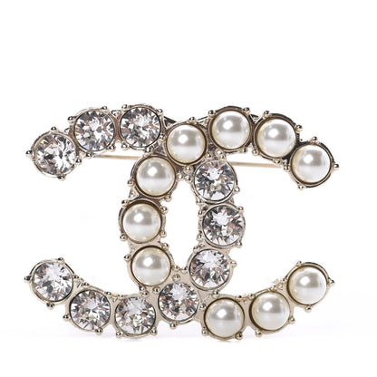 Chanel Crystal Pearl CC Dazzling Domino Brooch Gold 1 of 3