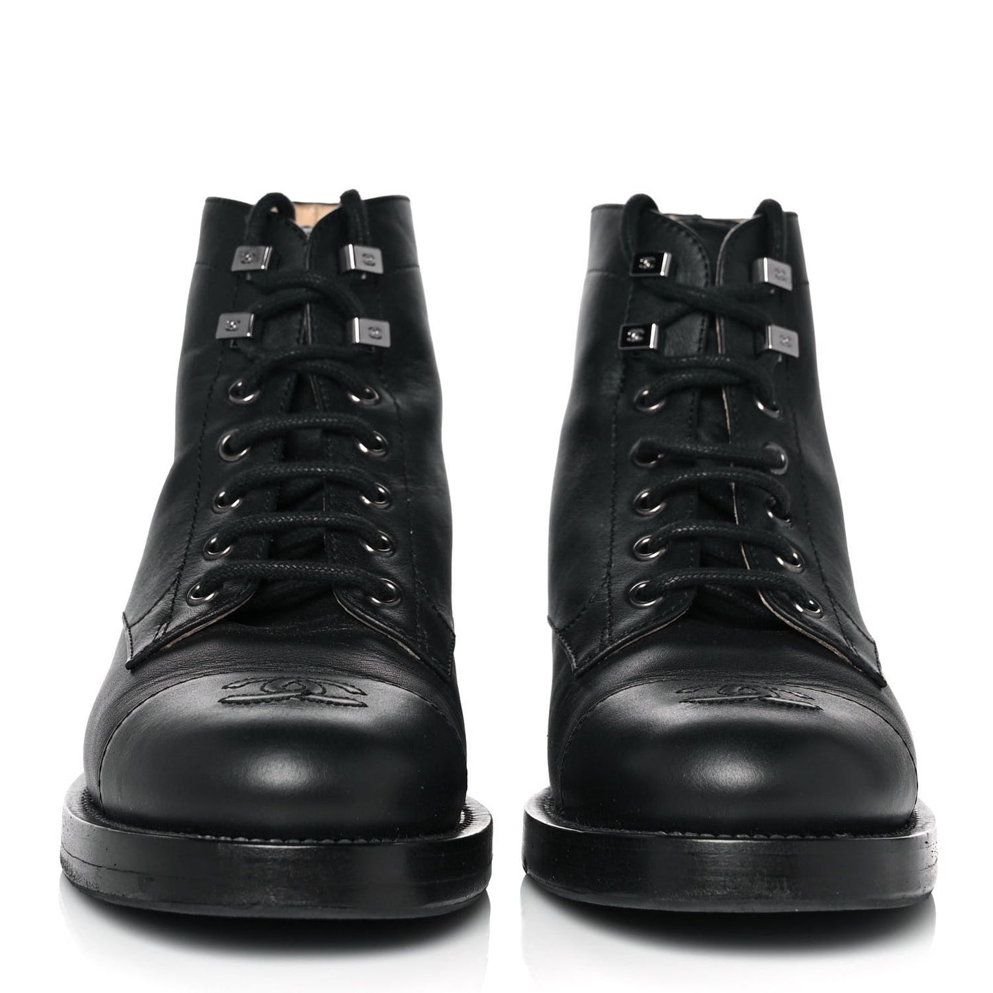 Calfskin Lace Up CC Short Boots 37 Black
