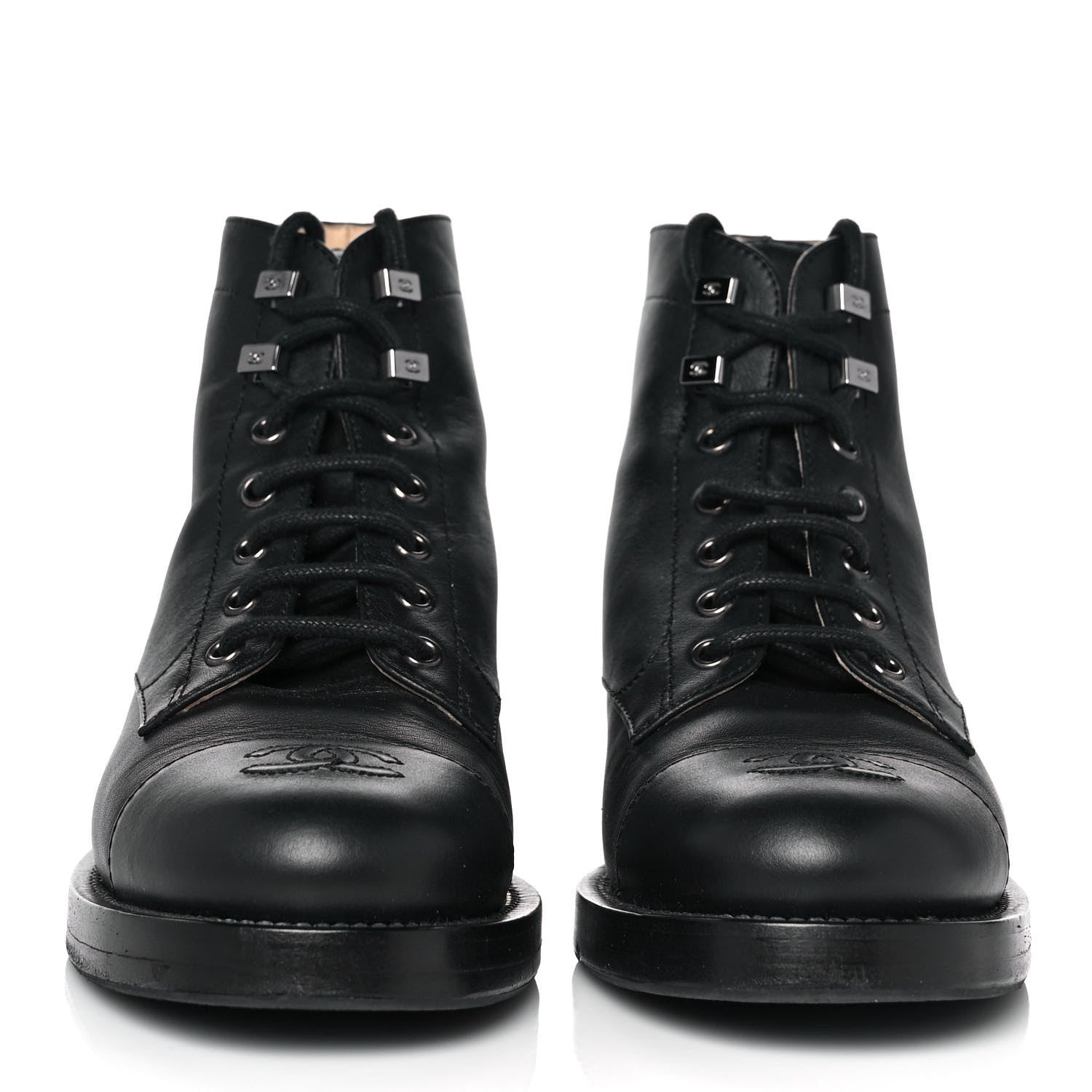 Chanel Calfskin Lace Up CC Short Boots 37 Black 2 of 9