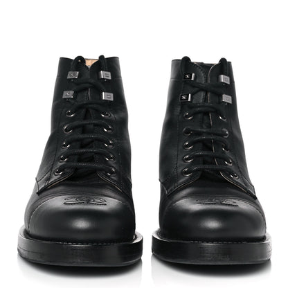 Chanel Calfskin Lace Up CC Short Boots 37 Black 2 of 9