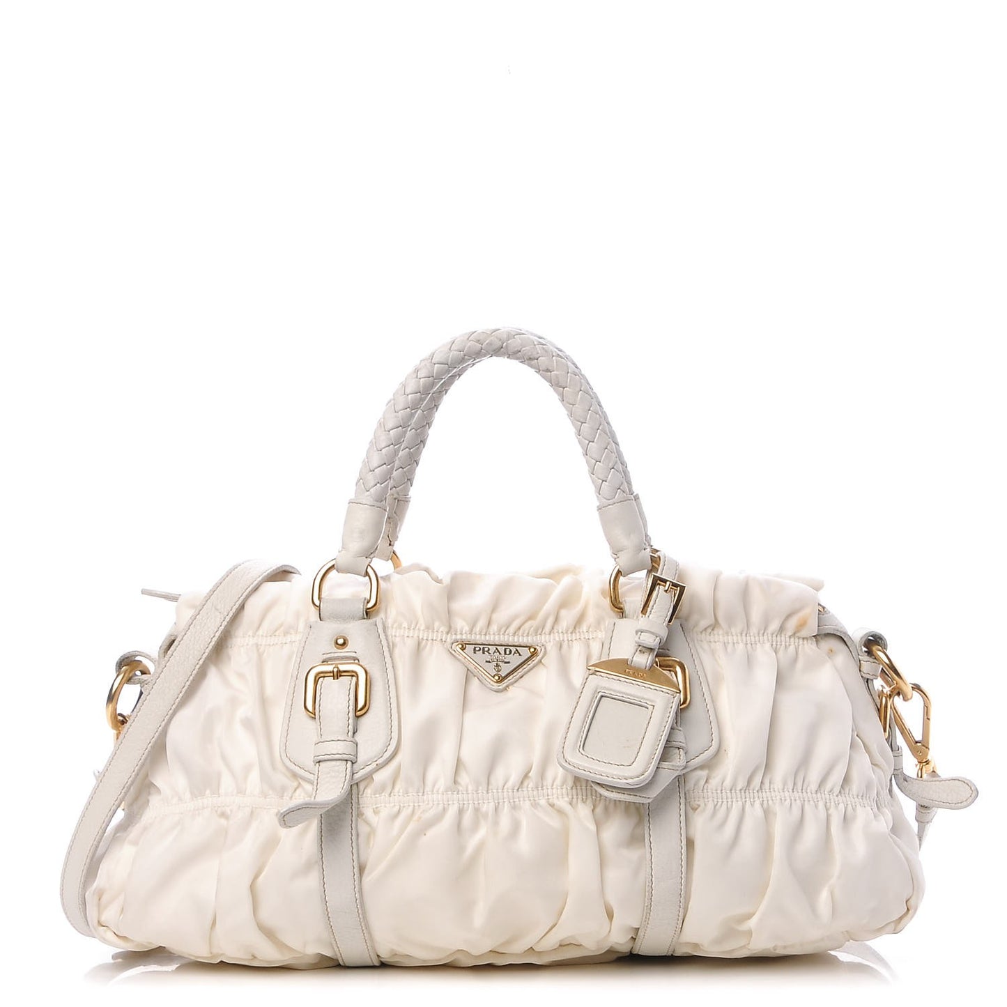 Tessuto Nylon Gaufre Shopping Satchel White