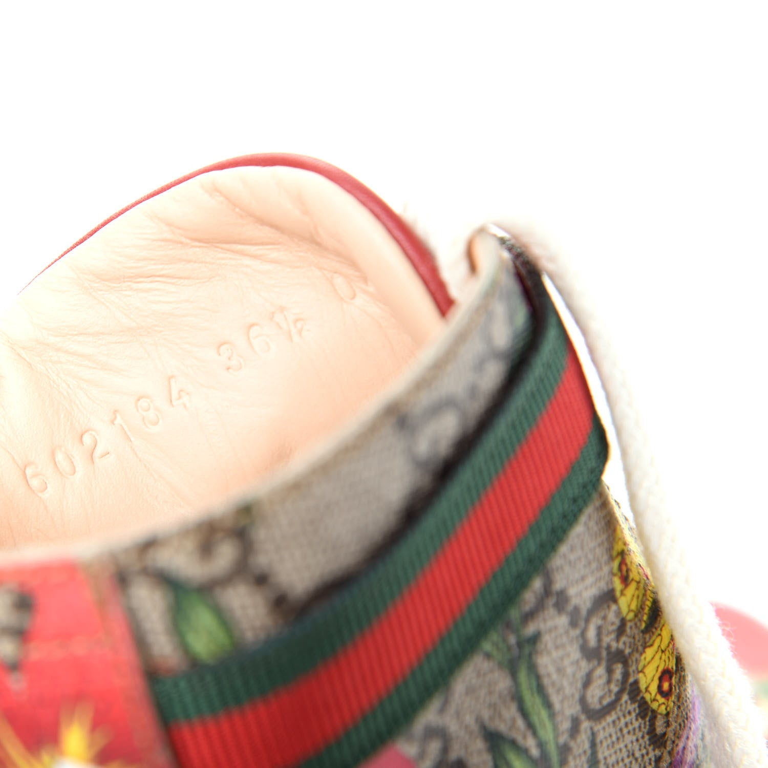 Gucci GG Supreme Monogram Flora Lace Up Combat Ankle Boots 36.5 Beige Multicolor Red 10 of 11