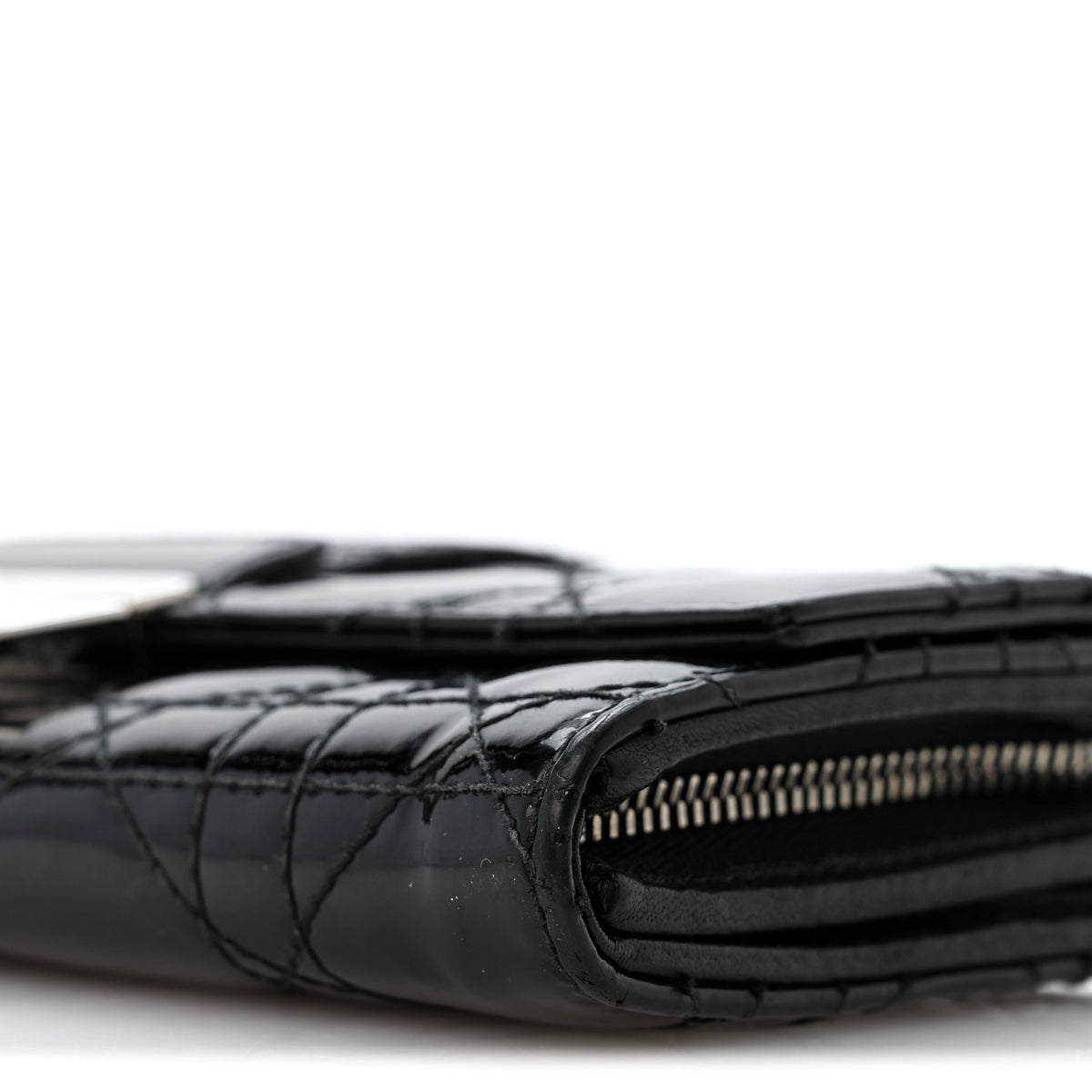 Patent Cannage Miss Dior Chain Wallet Black