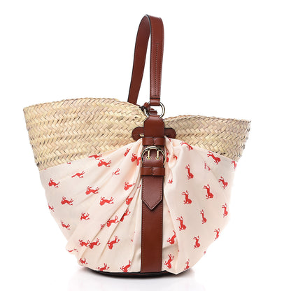 Chloe Smooth Calfskin Raffia Little Horses Medium Panier Basket White Red 2 of 8