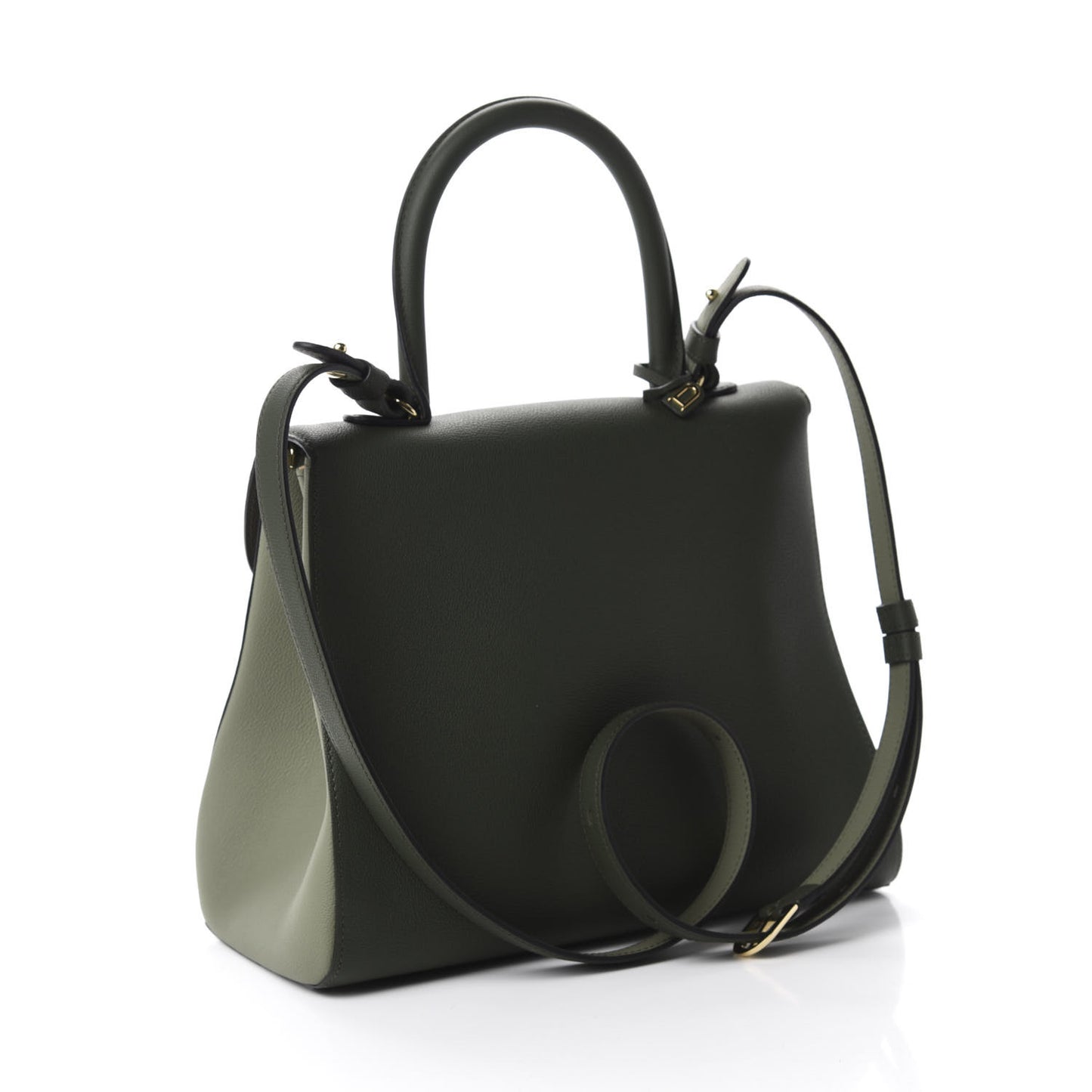 Grained Calfskin Bi-Color Brillant MM Satchel Kaki