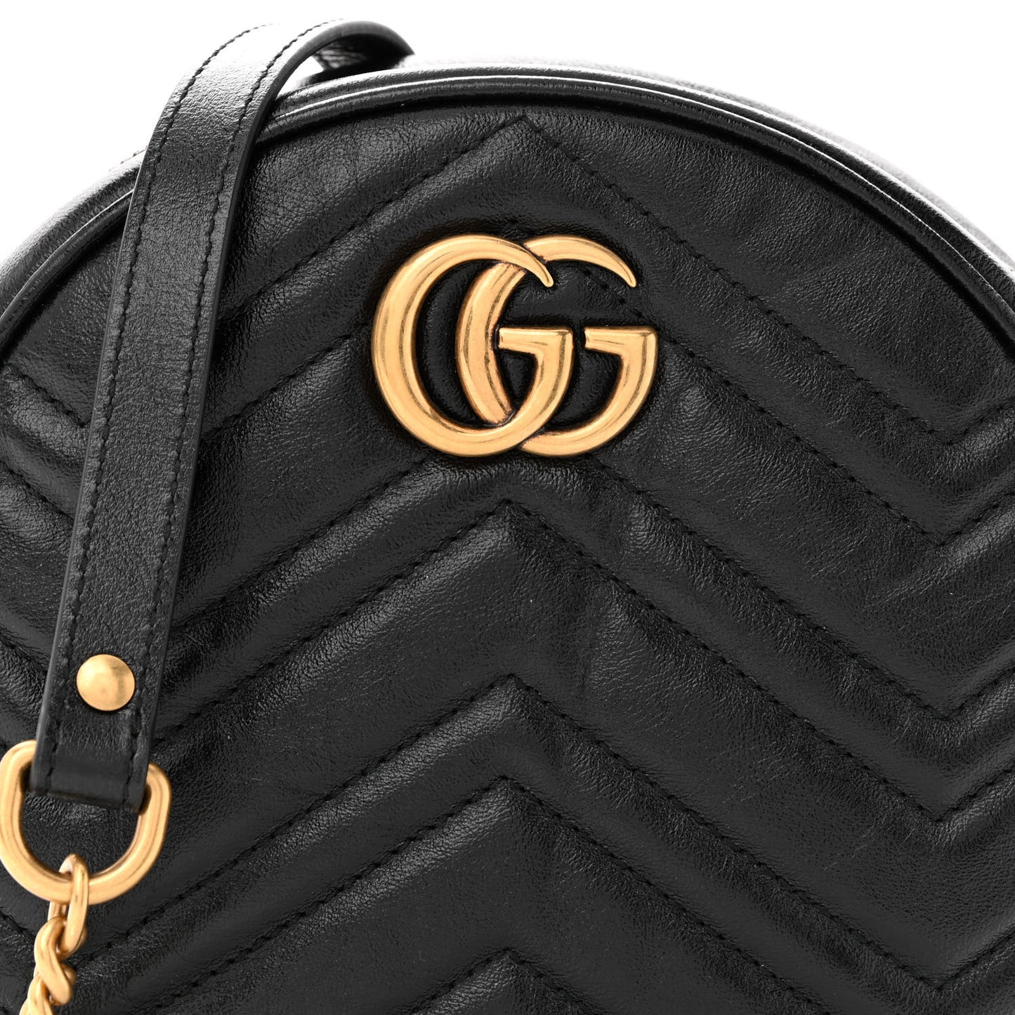 Azalea Calfskin Matelasse Heart Mini GG Marmont Round Shoulder Bag Black
