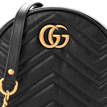 Gucci Azalea Calfskin Matelasse Heart Mini GG Marmont Round Shoulder Bag Black 8 of 11