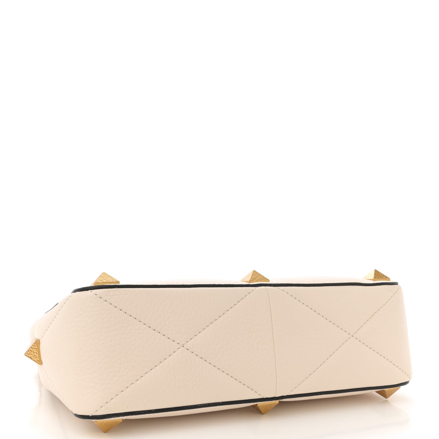 Grained Calfskin Large Roman Stud Shoulder Bag Light Ivory