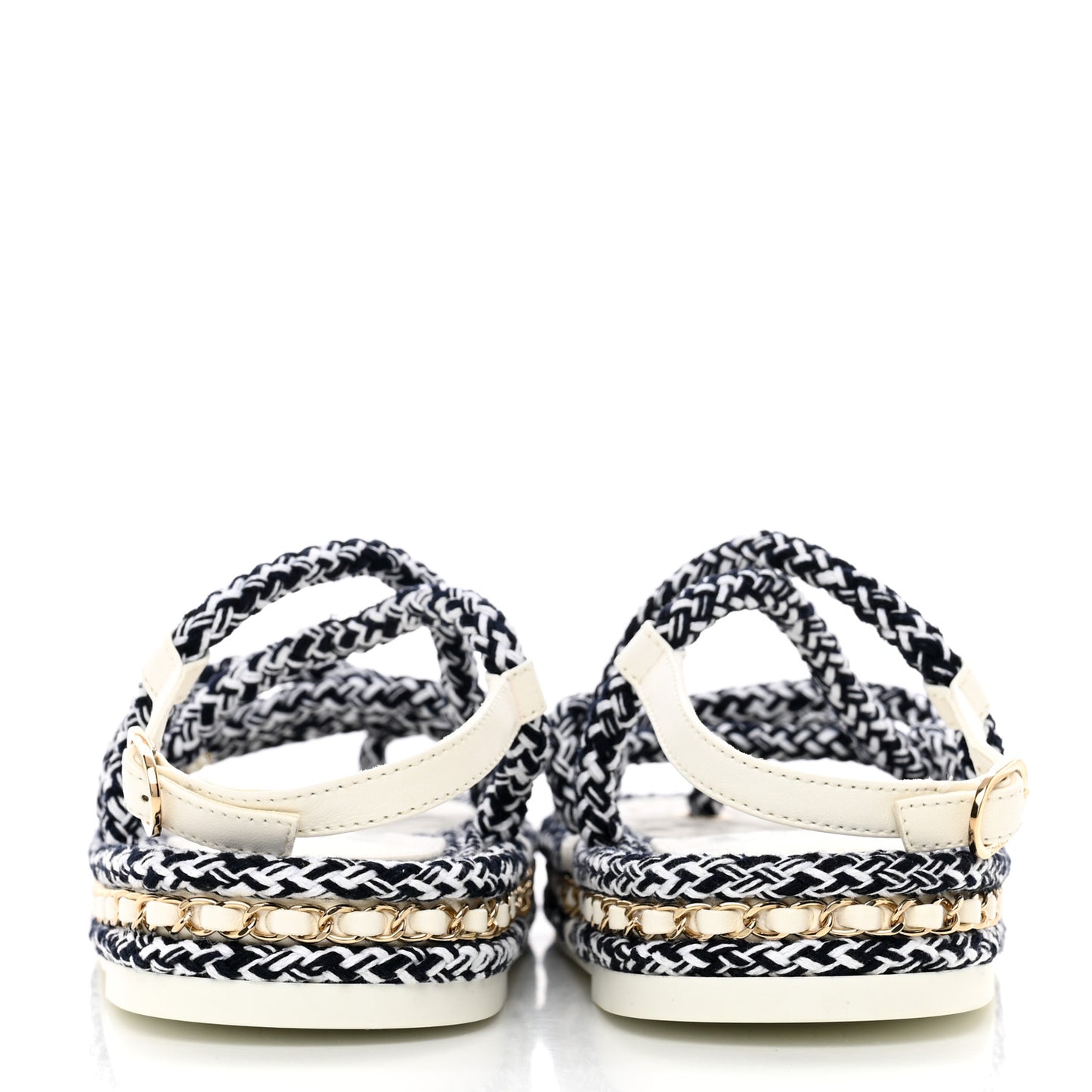 Lambskin Cord Chain CC Sandals 38 Navy Blue White