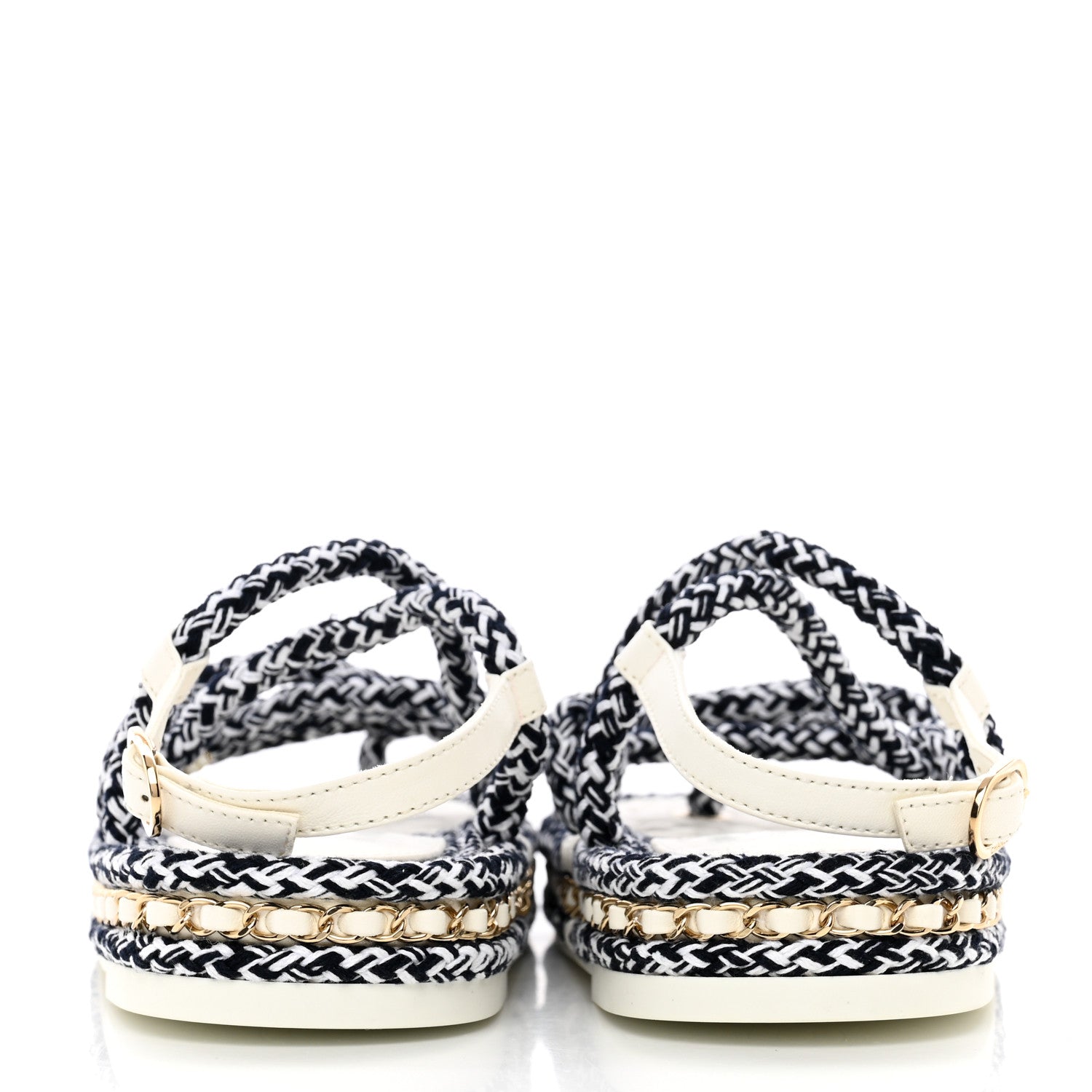 Chanel Lambskin Cord Chain CC Sandals 38 Navy Blue White 5 of 16